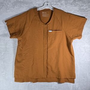 Figs Tela Scrub Top Button Up Women Size XL Atlantic Fall Brown Orange PO # 2092